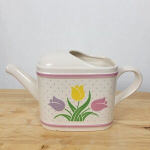 Vintage 1985 Teleflora Tulip Ceramic Watering Can Vase Grandmacore Shabby Chic